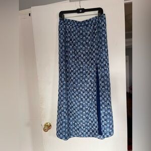MICHAEL by‎ Michael Kors Lakheri Leaf Heritage Blue Slit Maxi Skirt M